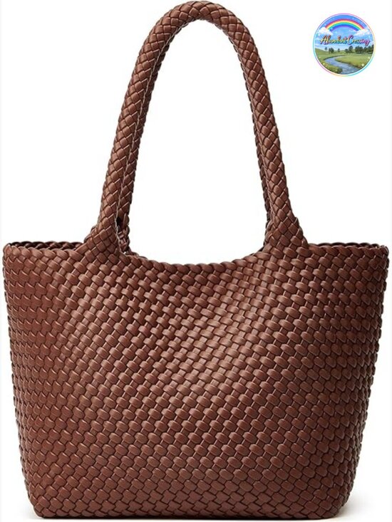 Handbags - Handwoven Vegan Leather Tote Bag with Detachable Clutch, Large Travel Purse